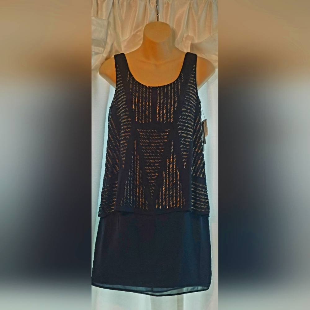 Navy  Chiffon and silk beaded dress.